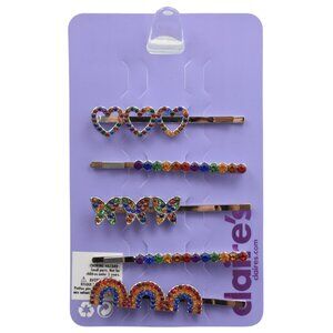 Claires Barrettes Set of 5 Heart Butterfly Rainbow Jewels Mutli Colors